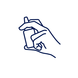 Step 1 icon: a hand holding spray bottle, preparing for use