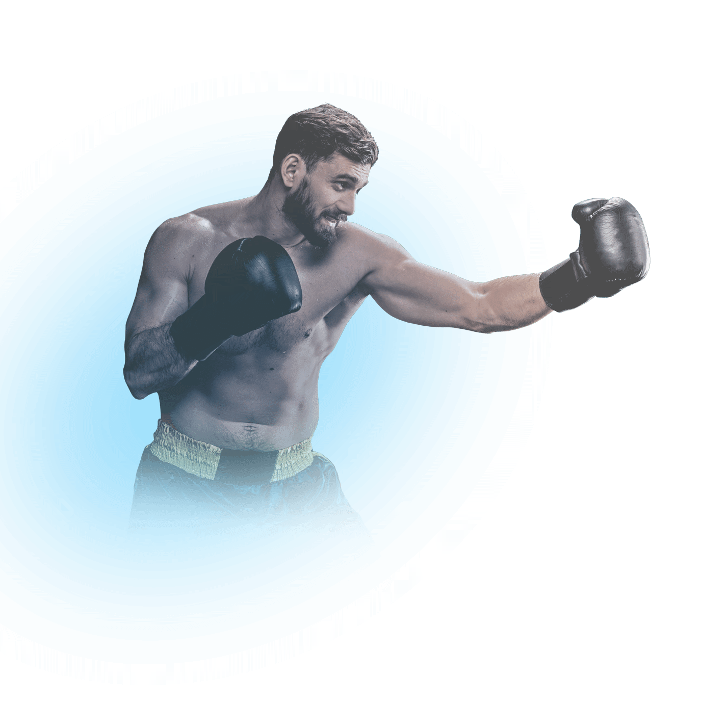A boxer demonstrates a left-handed jab.