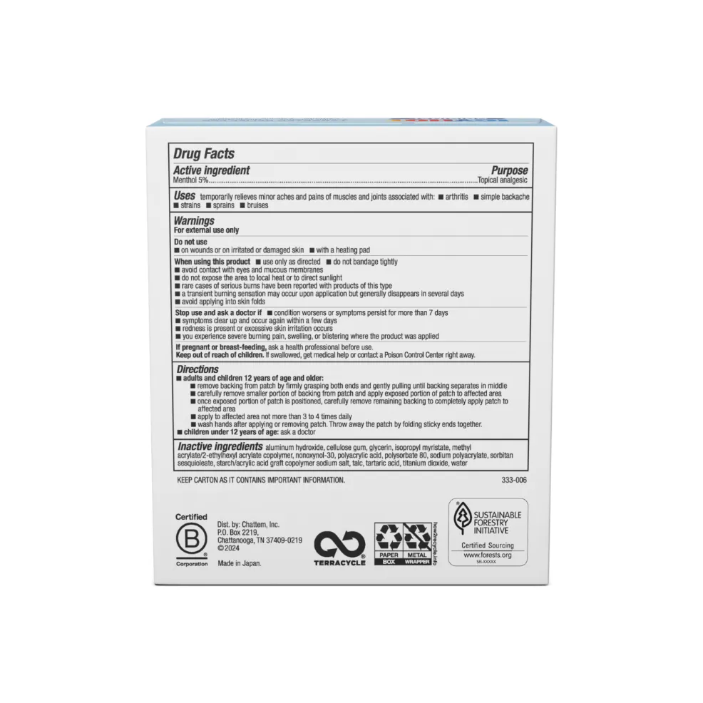 Packaging of Icy Hot® Original Patch Variety Pack and product benefit statements.