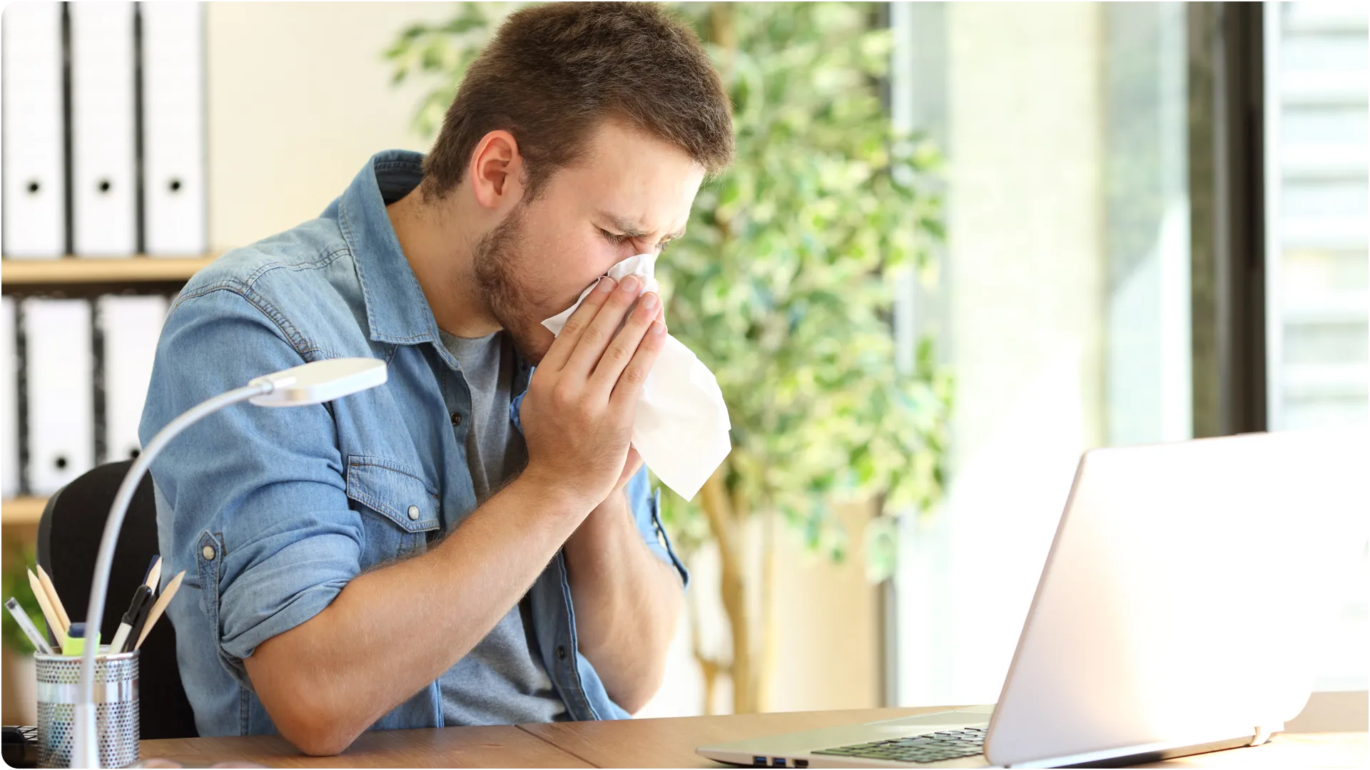 images of people, visibly affected by allergies.