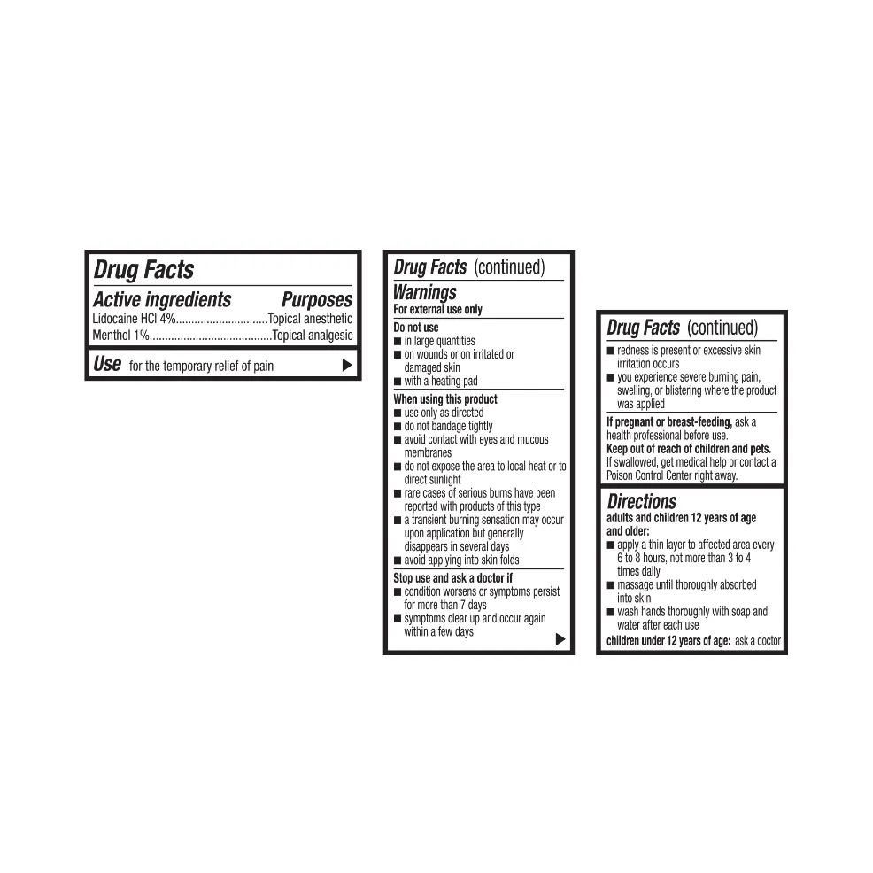 Packaging of Icy Hot® Lidocaine Cream and product benefit statements.