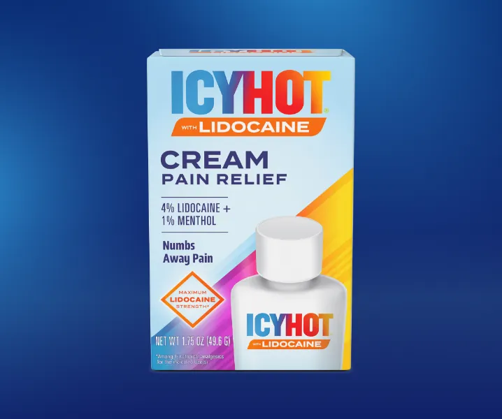 Icy Hot® Lidocaine Cream front of packaging.