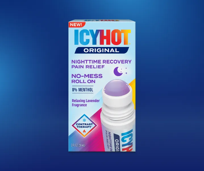 Icy Hot® Nighttime Recovery No-Mess Roll-On front of packaging.
