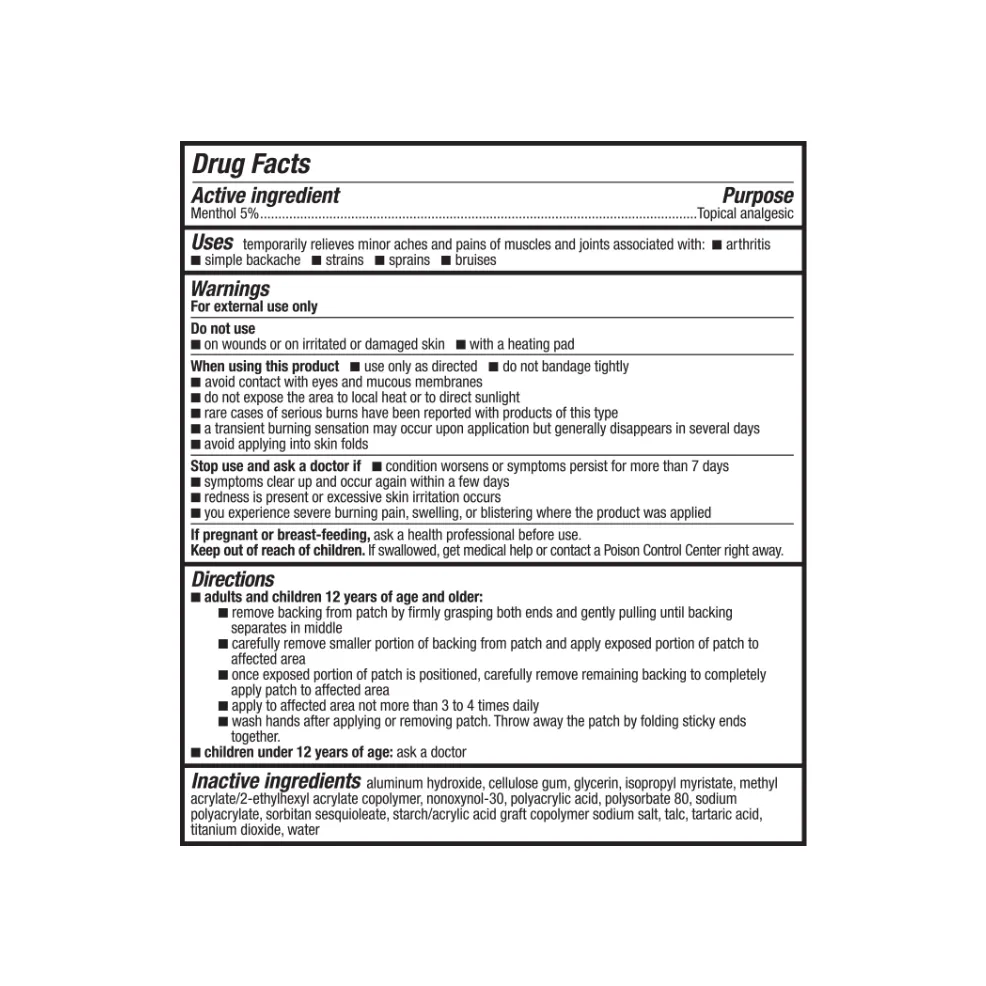 Packaging of Icy Hot® Arm, Neck and Leg Patch and product benefit statements.